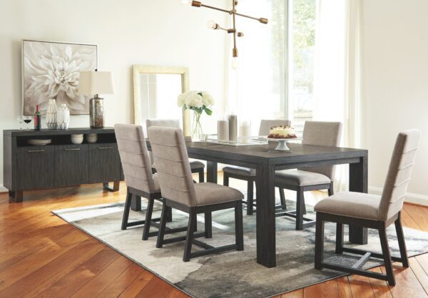 Bellvern - Dark Gray - 8 Pc. - Dining Room Table, 6 Side Chairs, Server
