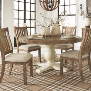 Grindleburg - Light Brown - 6 Pc. - Dining Room Table, 4 Upholstered Side Chairs