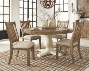 Grindleburg - Light Brown - 6 Pc. - Dining Room Table, 4 Upholstered Side Chairs
