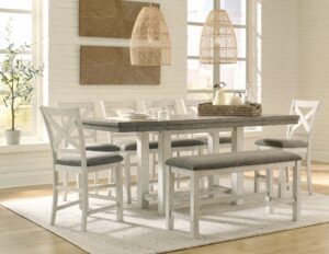 Brewgan - White / Brown / Beige - 8 Pc. - Counter Extension Table, 6 Barstools, Double Bench