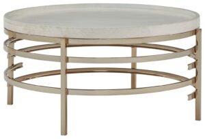 Montiflyn - White / Gold Finish - Round Cocktail Table
