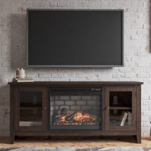 Camiburg - Warm Brown - 60" TV Stand With Faux Firebrick Fireplace Insert