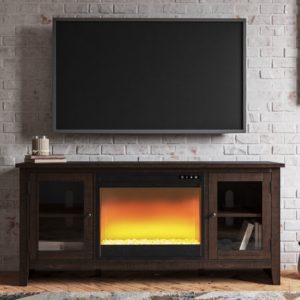 Camiburg - Warm Brown - 60" TV Stand With Glass/Stone Fireplace Insert