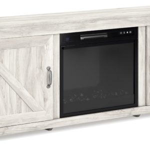 Bellaby - Whitewash - 72” TV Stand With Glass/Stone Fireplace Insert