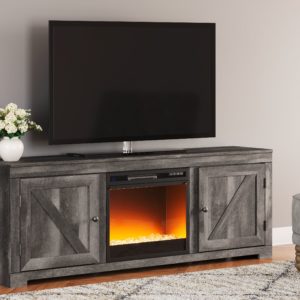 Wynnlow - Gray - 72” TV Stand With Fireplace Insert Glass/Stone