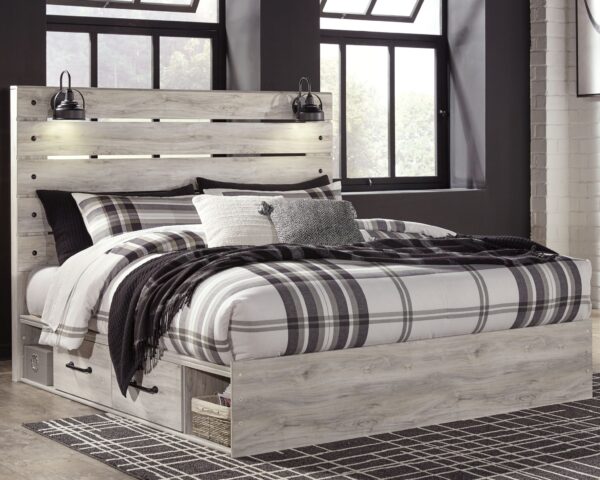 Cambeck - Whitewash - King Panel Bed With 4 Storage Drawers