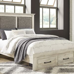 Cambeck - Whitewash - Queen Upholstered Panel Bed With 2 Storage Drawers