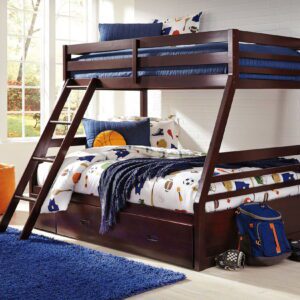 Halanton - Dark Brown - Twin Over Full Bunk Bed With 1 Large Storage Drawer
