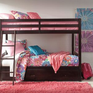 Halanton - Dark Brown - Twin Over Twin Bunk Bed With 1 Large Storage Drawer