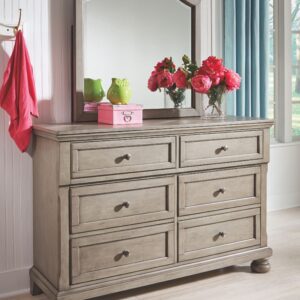 Lettner - Light Gray - 6 Drawer Dresser, Mirror