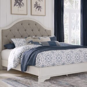 Brollyn - White / Brown / Beige - Queen Upholstered Panel Bed