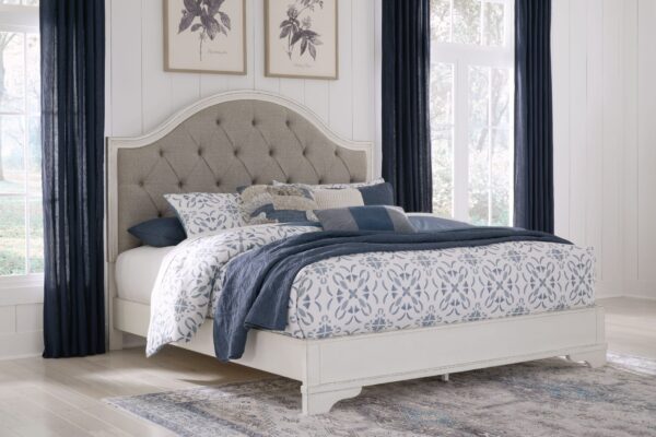 Brollyn - White / Brown / Beige - Queen Upholstered Panel Bed
