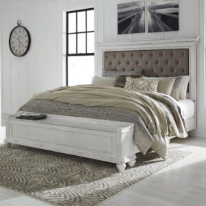 Kanwyn - Whitewash - Queen Upholstered Bed With Storage Bench