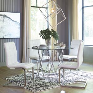 Madanere - White / Chrome Finish - 5 Pc. - Dining Room Table, 4 Side Chairs