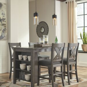 Caitbrook - Gray - 5 Pc. - Counter Table, 4 Upholstered Barstools