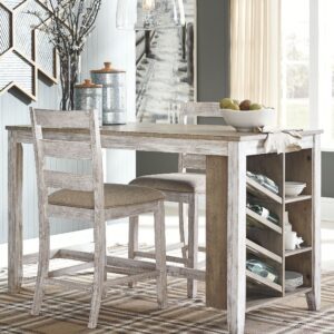Skempton - White - 3 Pc. - Counter Table, 2 Upholstered Barstools