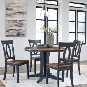 Landocken - Brown / Blue - 5 Pc. - Round Dining Table, 4 Side Chairs