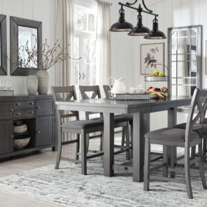 Myshanna - Gray - 8 Pc. - Counter Extension Table, 6 Barstools, Server