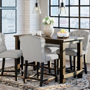 Jeanette - Linen / Black - 5 Pc. - Counter Table, 4 Upholstered Barstools