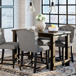 Jeanette - Black / Gray - 5 Pc. - Counter Table, 4 Upholstered Barstools