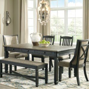 Tyler Creek - Dark Gray - 6 Pc. - Dining Room Table, 2 Side Chairs, 2 Upholstered Side Chairs, Bench