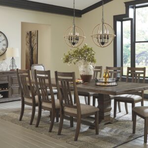 Wyndahl - Darl Brown - 11 Pc. - Extension Table, 6 Slatback Side Chairs, 2 Side Chairs, Server