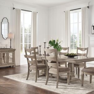 Lexorne - Gray - 9 Pc. - Dining Extension Table, 6 Side Chairs, Server