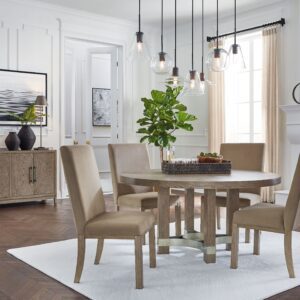 Chrestner - Brown / Beige - 6 Pc. - Round Dining Room Table, 4 Side Chairs, Server