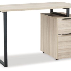 Waylowe - Natural / Black - Home Office Desk With Double Drawers