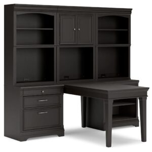 Beckincreek - Black - Home Office Bookcase Desk With 2 Bookcases