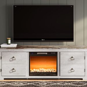 Willowton - Whitewash - 72" TV Stand With Fireplace Insert Glass/Stone