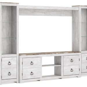 Willowton - Whitewash - 4-Piece Entertainment Center With 72" TV Stand
