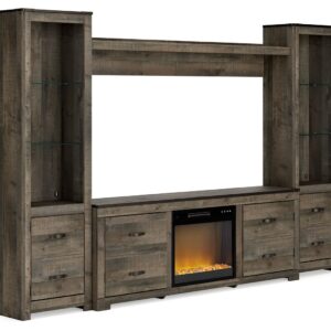 Trinell - Brown - 4-Piece Entertainment Center With 72" TV Stand And Glass/Stone Fireplace Insert