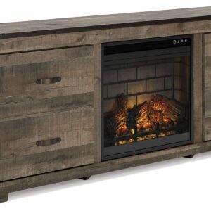 Trinell - Brown - 72" TV Stand With Faux Firebrick Fireplace Insert