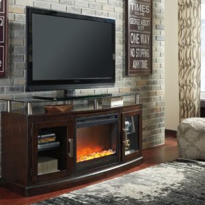 Chanceen - Dark Brown - 2 Pc. - 60" TV Stand With Fireplace Insert Glass/Stone