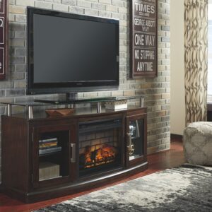 Chanceen - Dark Brown - 2 Pc. - 60" TV Stand With Faux Firebrick Fireplace Insert