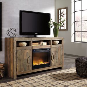 Sommerford - Brown - 62" TV Stand With Fireplace Insert Glass/Stone
