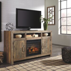 Sommerford - Brown - 62" TV Stand With Faux Firebrick Fireplace Insert
