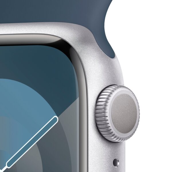 Apple Watch Series 9 (GPS) 41mm Silver Aluminum Case with Storm Blue Sport Band with Blood Oxygen - S/M - Silver
