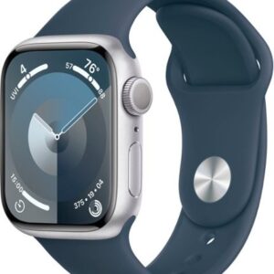 Apple Watch Series 9 (GPS) 41mm Silver Aluminum Case with Storm Blue Sport Band with Blood Oxygen - M/L - Silver