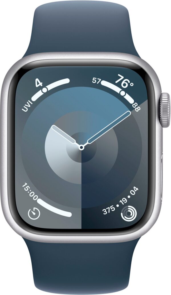 Apple Watch Series 9 (GPS) 41mm Silver Aluminum Case with Storm Blue Sport Band with Blood Oxygen - M/L - Silver
