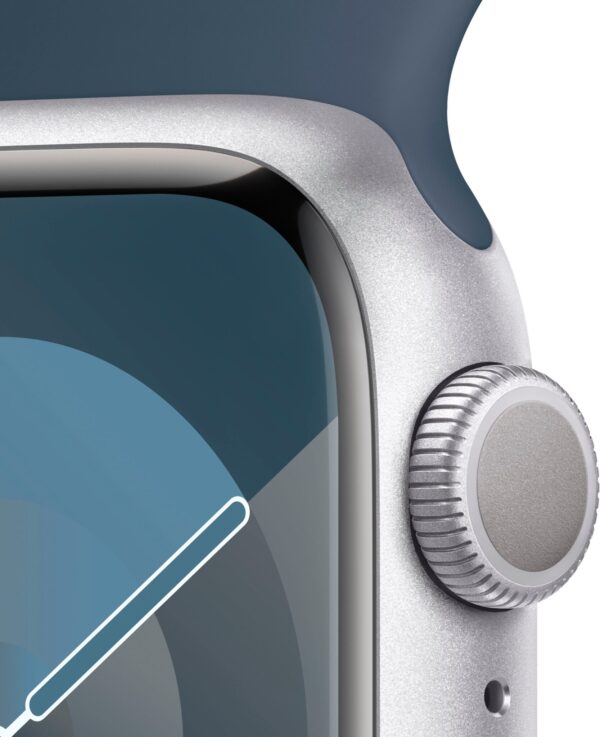 Apple Watch Series 9 (GPS) 41mm Silver Aluminum Case with Storm Blue Sport Band with Blood Oxygen - M/L - Silver