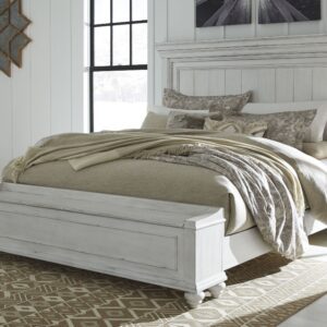 Kanwyn - Whitewash - King Panel Bed with Storage Bench