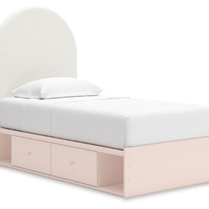 Wistenpine - Blush - Twin Upholstered Panel Bed With Under Bed Storage