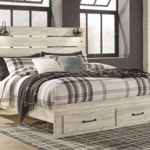 Cambeck - Whitewash - King Panel Bed with 2 Storage Drawers