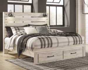 Cambeck - Whitewash - King Panel Bed with 2 Storage Drawers