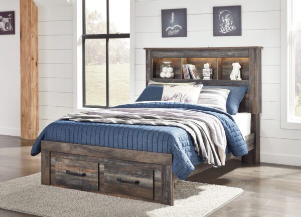 Drystan - Brown / Beige - Full Bookcase Bed with 2 Storage Drawers