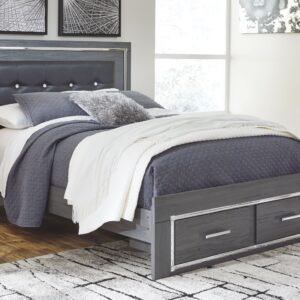 Lodanna - Gray - Queen Panel Bed with 2 Storage Drawers