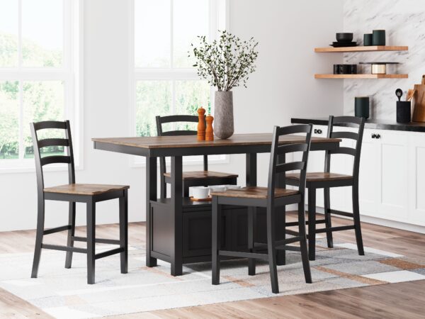 Wildenauer - Brown / Black - 5 Pc. - Rectangular Dining Room Counter Table, 4 Barstools