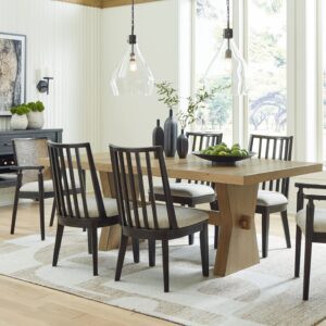 Galliden - Light Brown / Black - 8 Pc. - Rectangular Dining Table, 4 Side Chairs, 2 Arm Chairs, Server